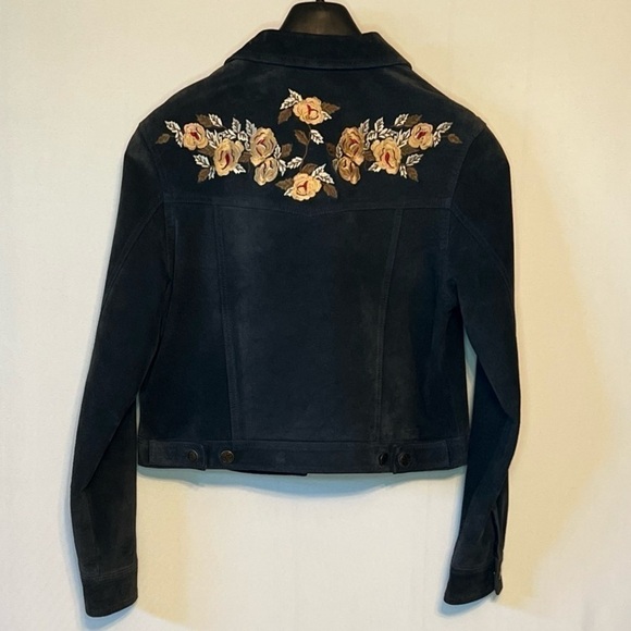 Brandon Thomas Suede Button Up Embroidered Rose Floral Jacket Women's Size Small - Picture 11 of 11